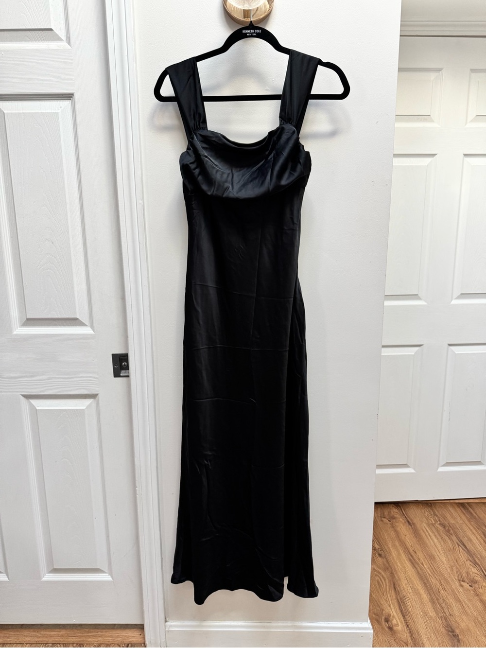 Black Satin Maxi Dress with Wide Straps — Women's Evening Gown